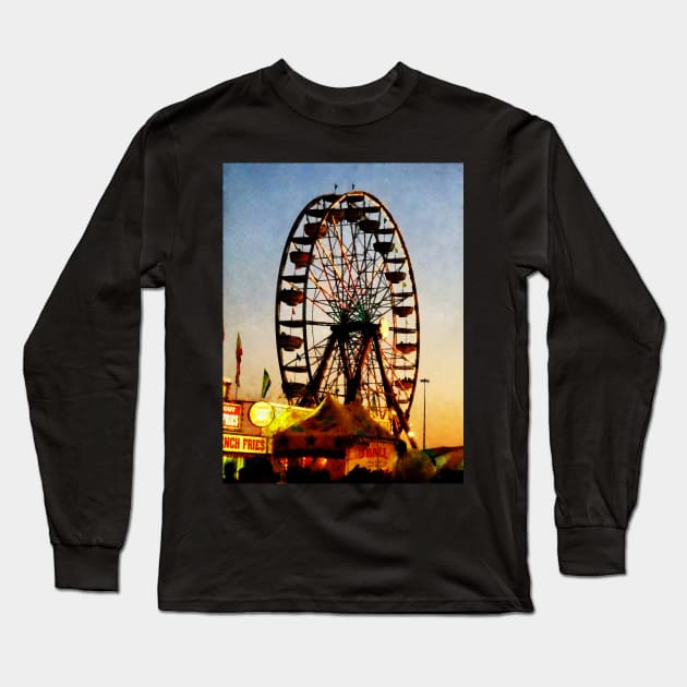 Carnival Midway - Ferris Wheel at Night Long Sleeve T-Shirt by SusanSavad